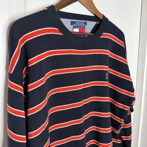 Tommy Hilfiger Mens Striped Crew‎ Neck Cotton Sweater Size L Y2K